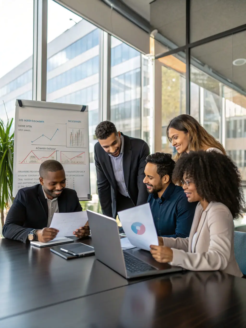 A group of healthcare leaders participating in a leadership development workshop, discussing strategies for effective team management and organizational growth.